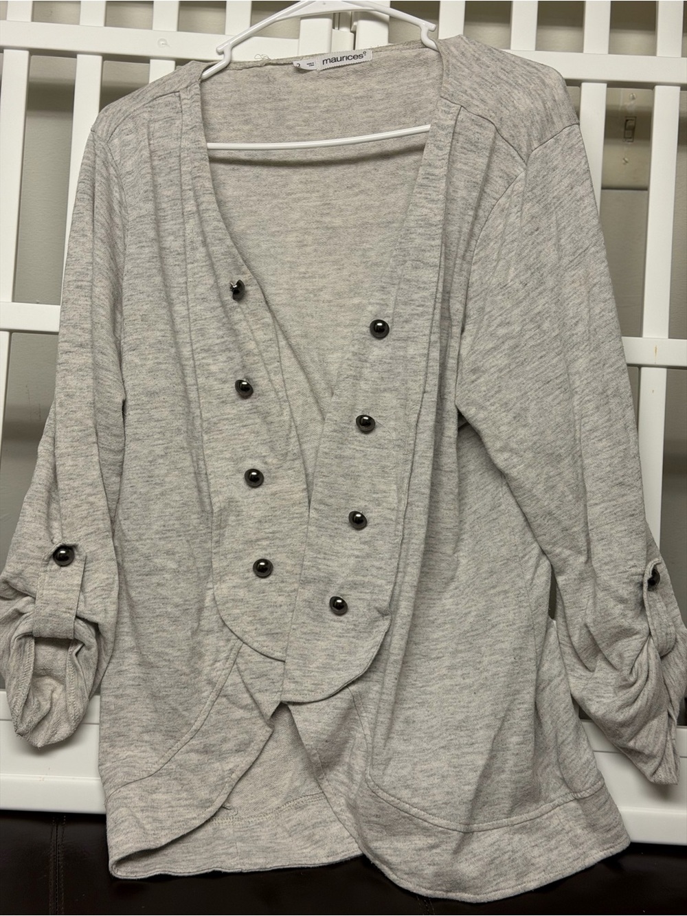 Maurices Heather Light Gray Button-Front Knit Top